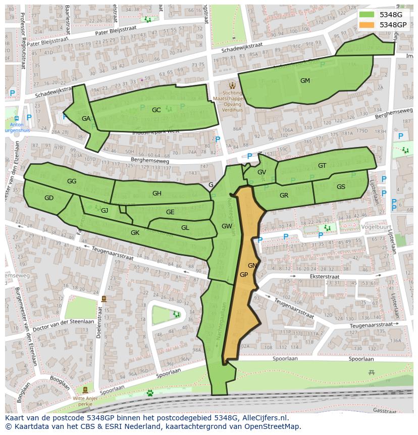 Afbeelding van het postcodegebied 5348 GP op de kaart.