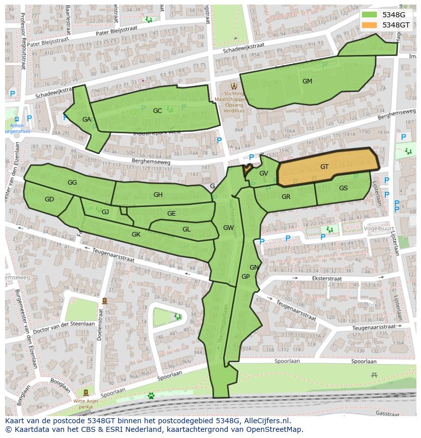 Afbeelding van het postcodegebied 5348 GT op de kaart.