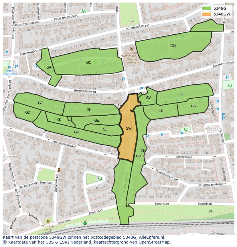 Afbeelding van het postcodegebied 5348 GW op de kaart.