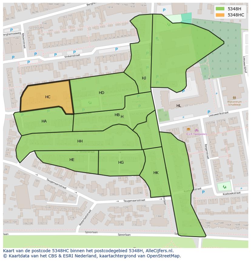 Afbeelding van het postcodegebied 5348 HC op de kaart.