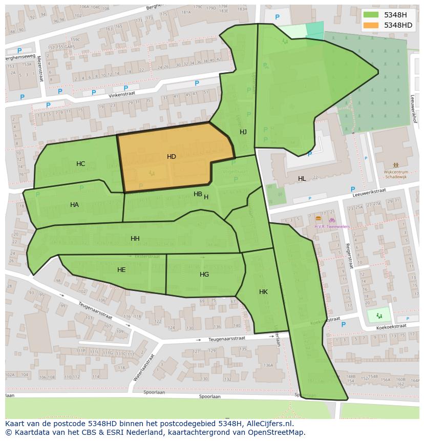 Afbeelding van het postcodegebied 5348 HD op de kaart.