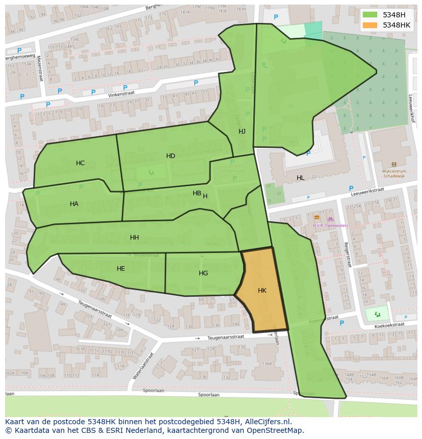 Afbeelding van het postcodegebied 5348 HK op de kaart.
