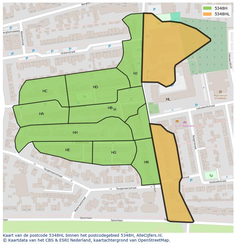 Afbeelding van het postcodegebied 5348 HL op de kaart.