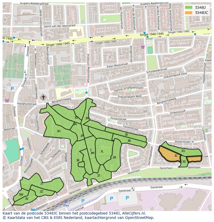 Afbeelding van het postcodegebied 5348 JC op de kaart.