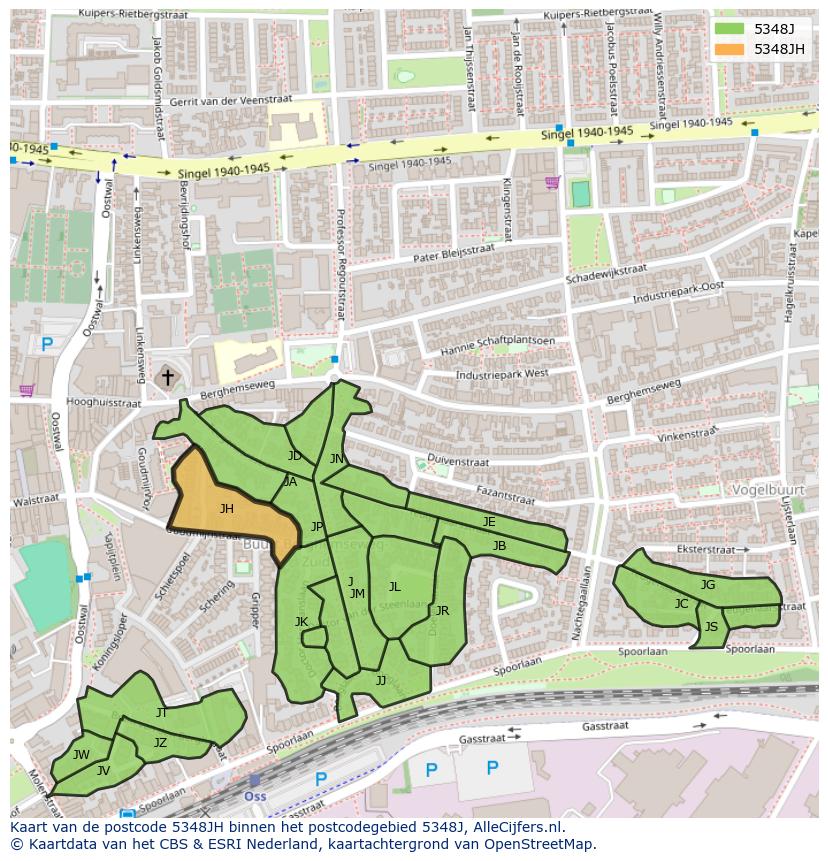 Afbeelding van het postcodegebied 5348 JH op de kaart.