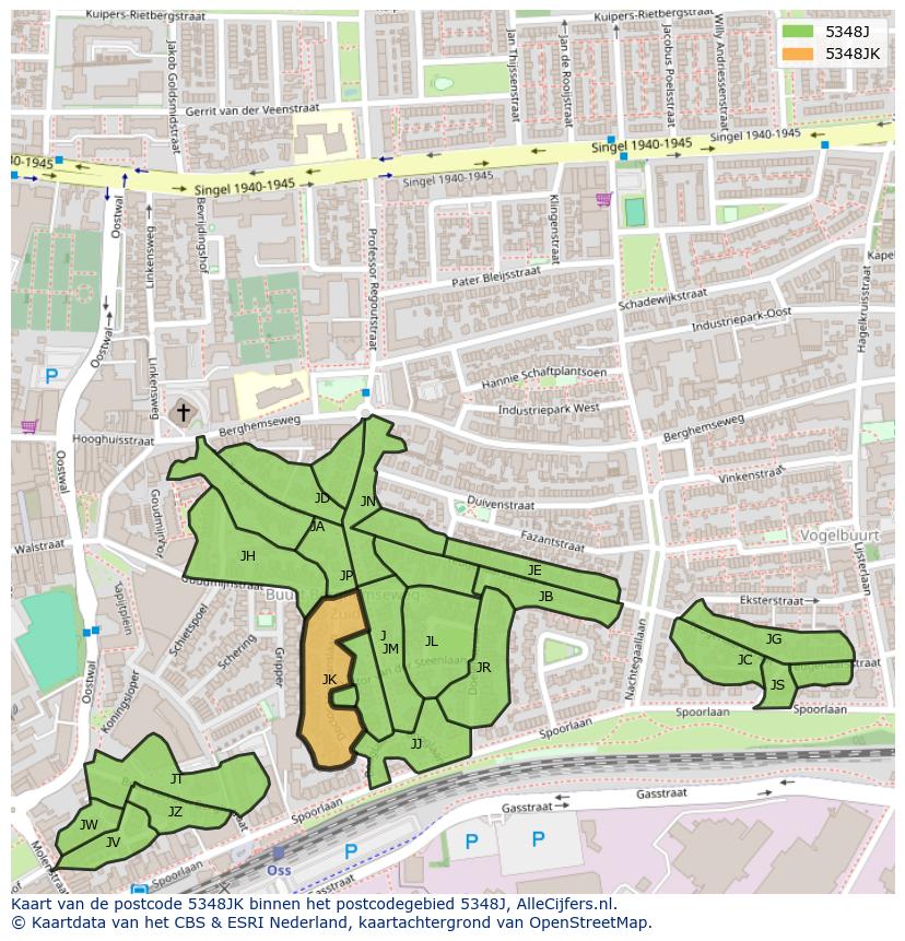 Afbeelding van het postcodegebied 5348 JK op de kaart.