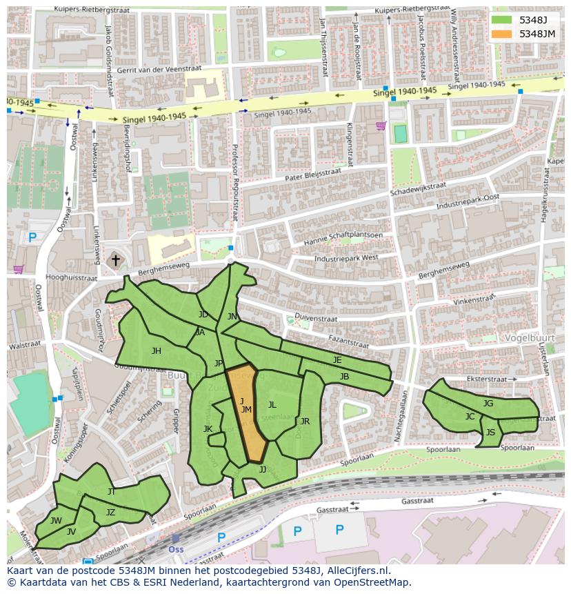 Afbeelding van het postcodegebied 5348 JM op de kaart.