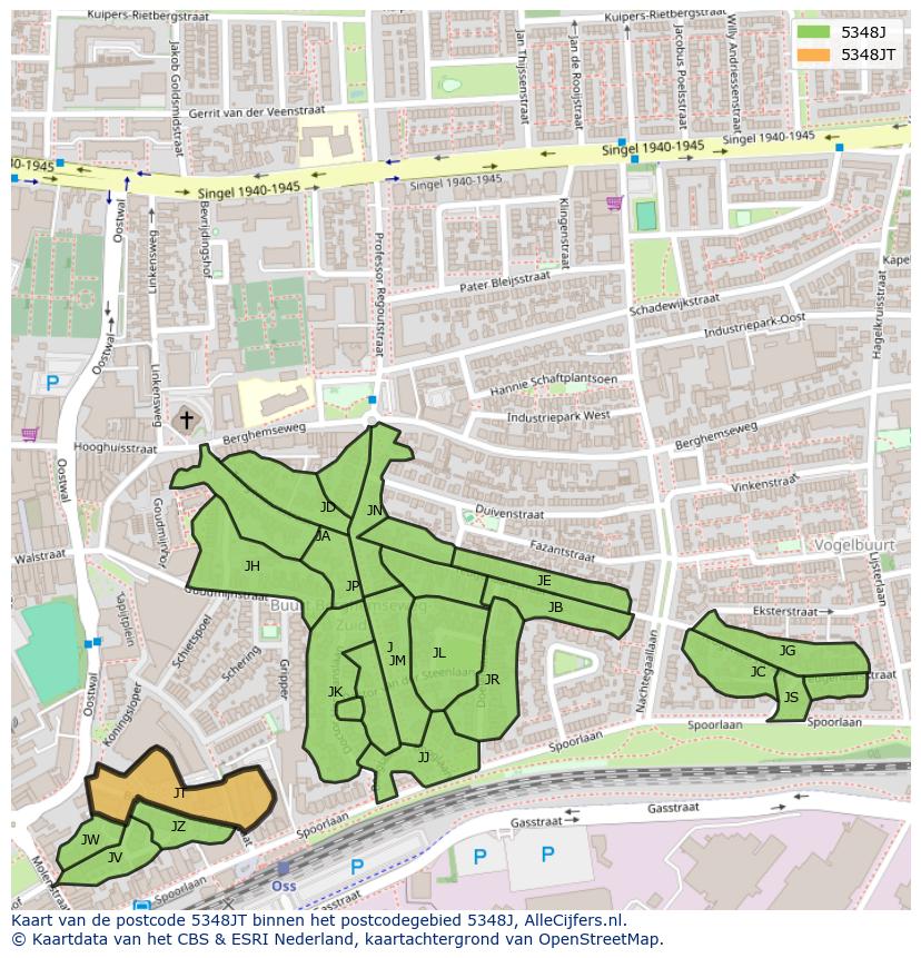 Afbeelding van het postcodegebied 5348 JT op de kaart.