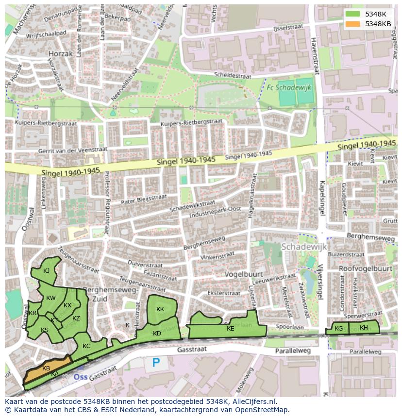 Afbeelding van het postcodegebied 5348 KB op de kaart.