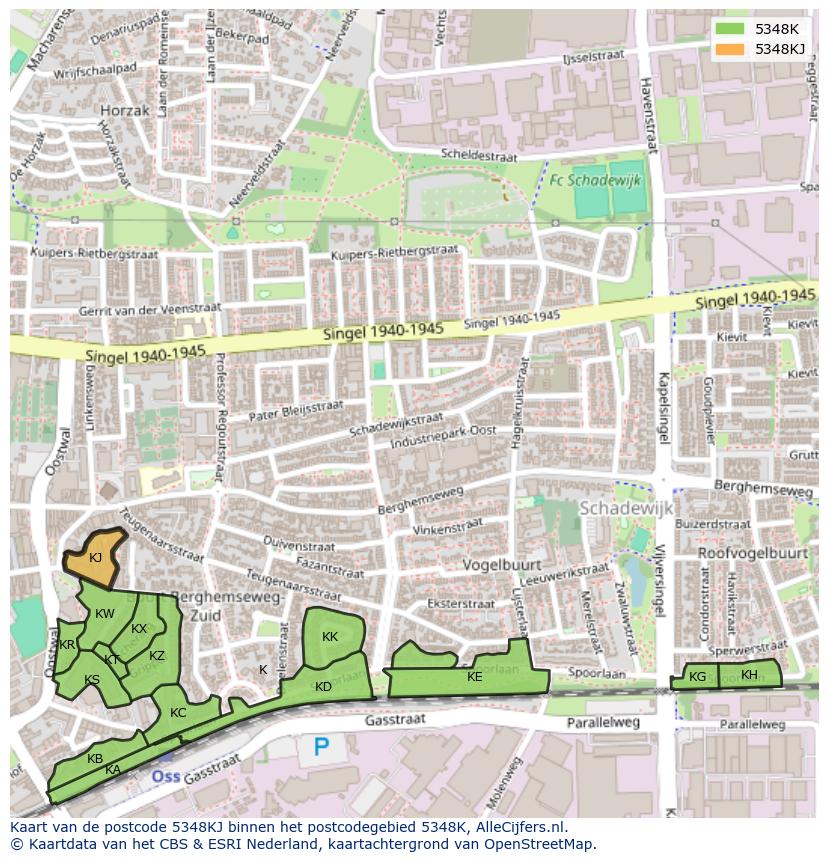 Afbeelding van het postcodegebied 5348 KJ op de kaart.