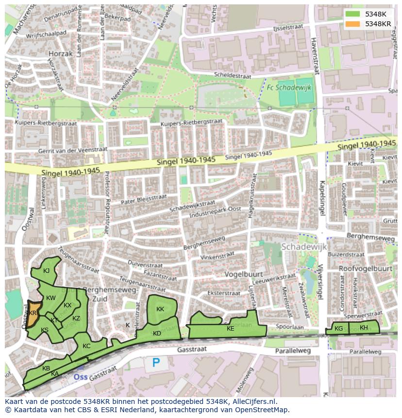 Afbeelding van het postcodegebied 5348 KR op de kaart.
