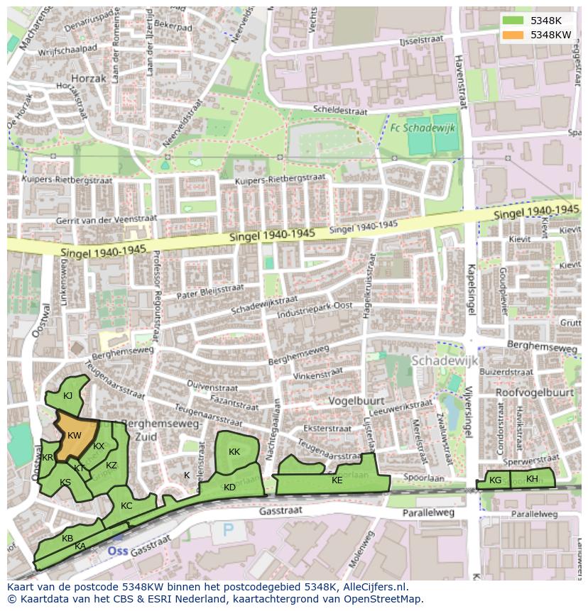 Afbeelding van het postcodegebied 5348 KW op de kaart.