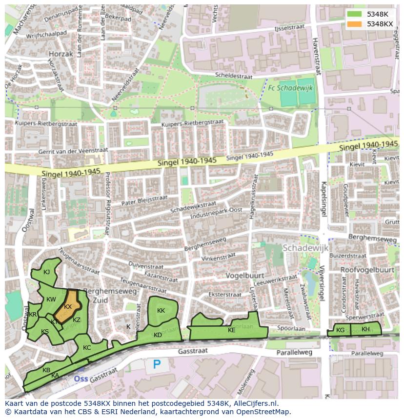Afbeelding van het postcodegebied 5348 KX op de kaart.