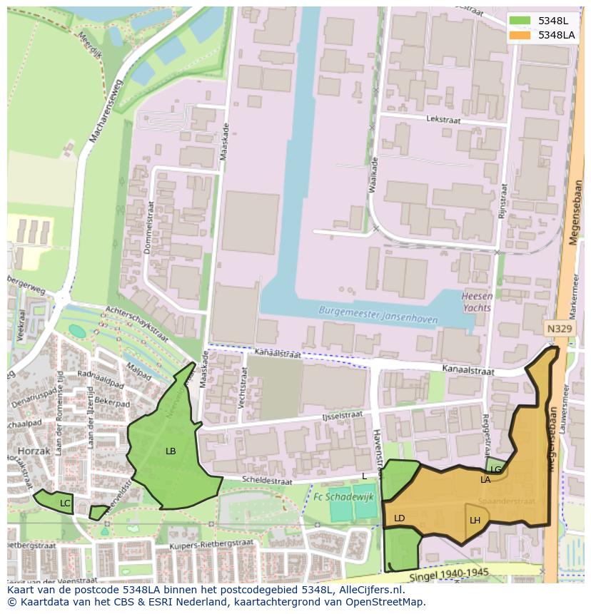 Afbeelding van het postcodegebied 5348 LA op de kaart.