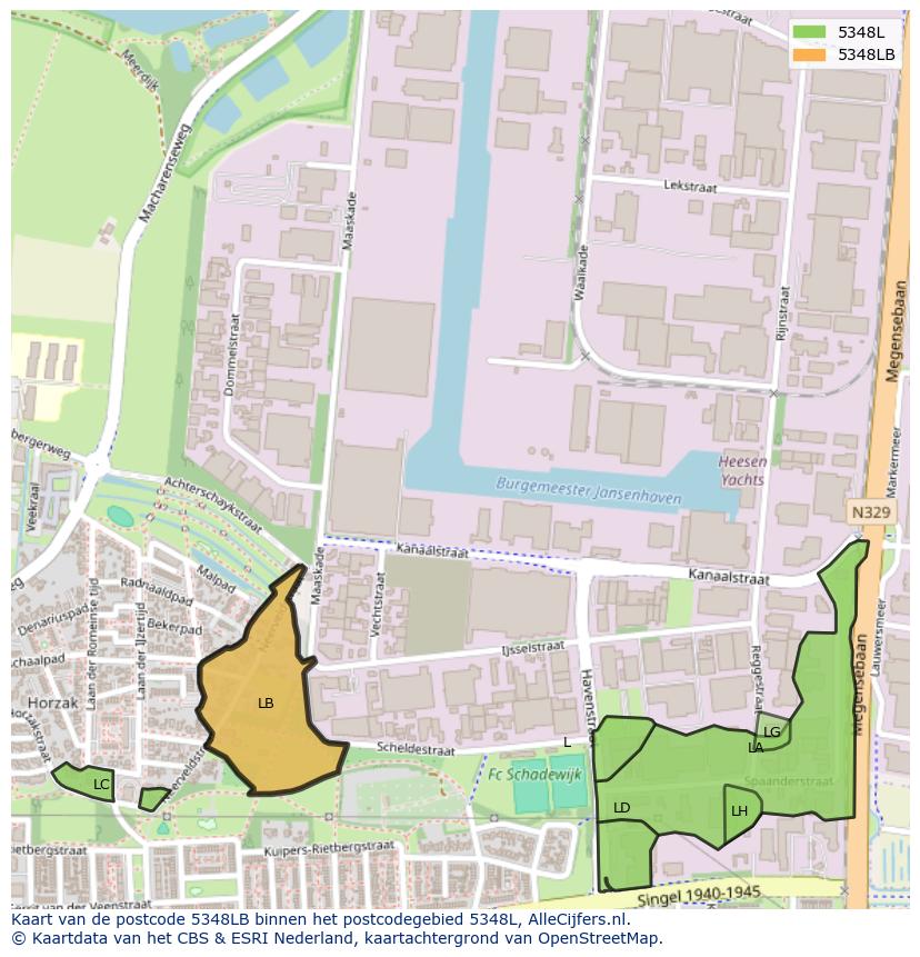 Afbeelding van het postcodegebied 5348 LB op de kaart.
