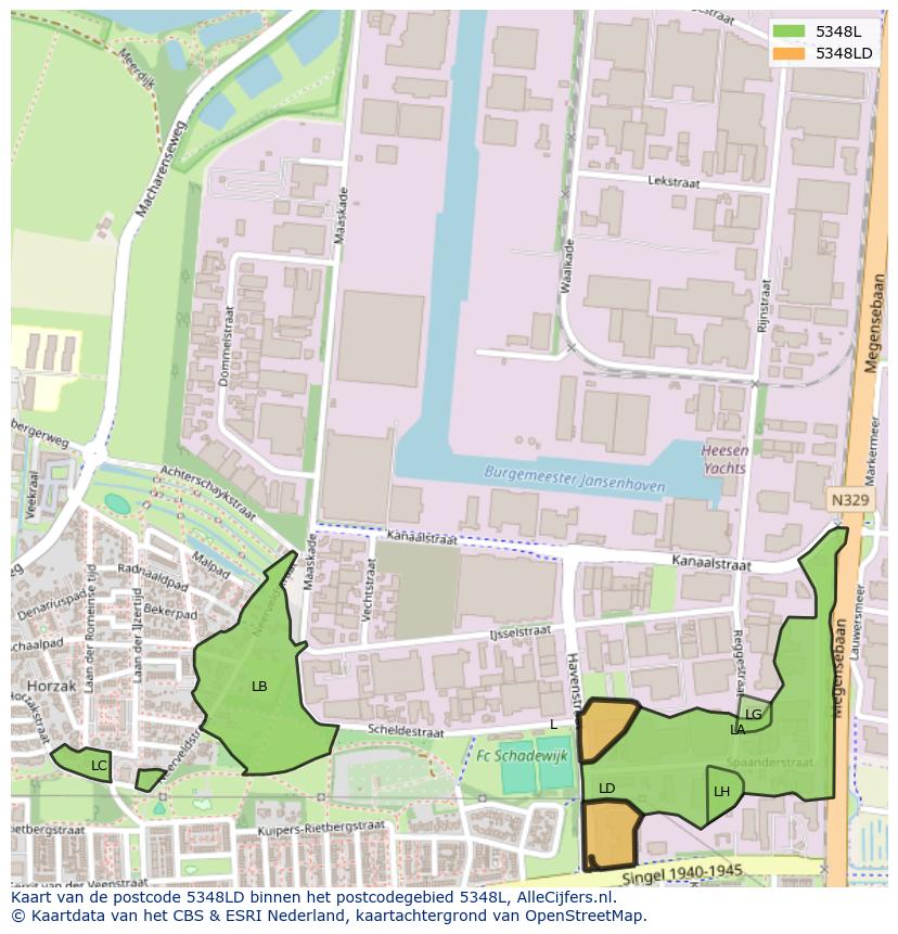 Afbeelding van het postcodegebied 5348 LD op de kaart.