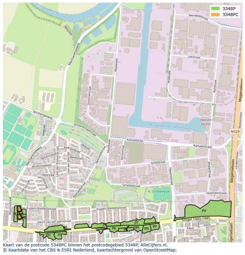 Afbeelding van het postcodegebied 5348 PC op de kaart.