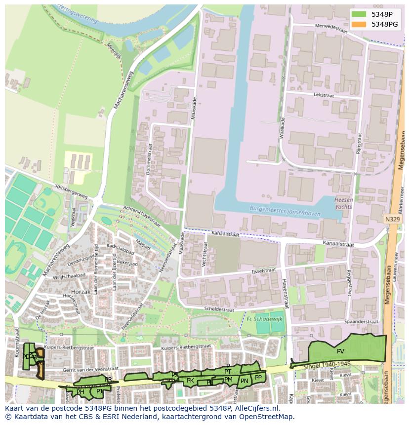 Afbeelding van het postcodegebied 5348 PG op de kaart.