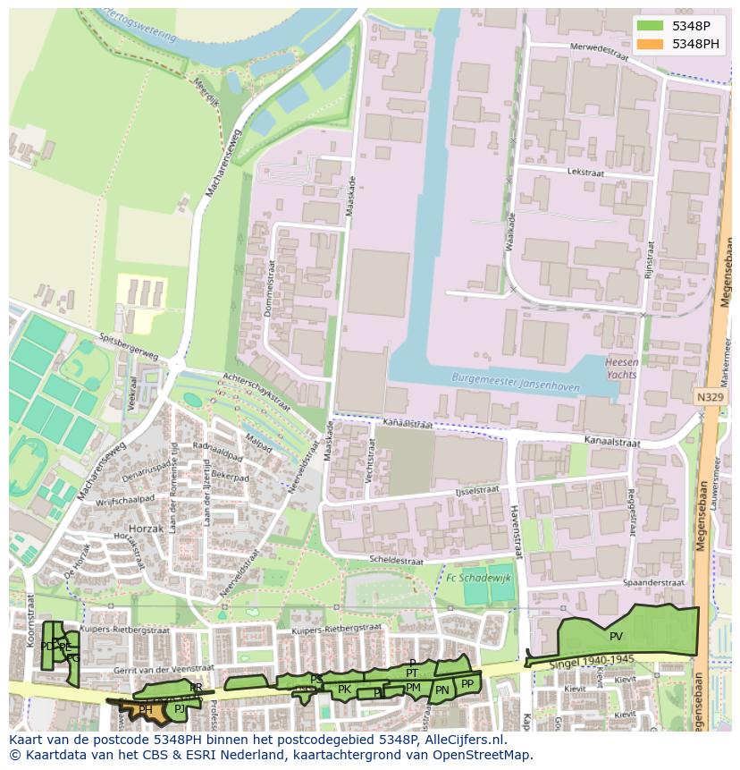 Afbeelding van het postcodegebied 5348 PH op de kaart.