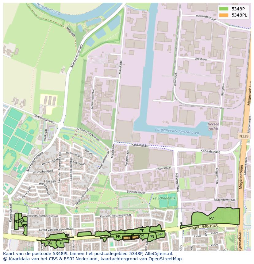 Afbeelding van het postcodegebied 5348 PL op de kaart.