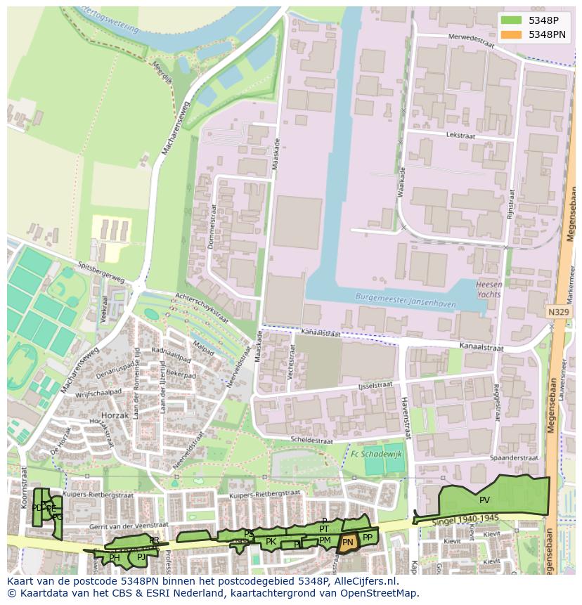 Afbeelding van het postcodegebied 5348 PN op de kaart.