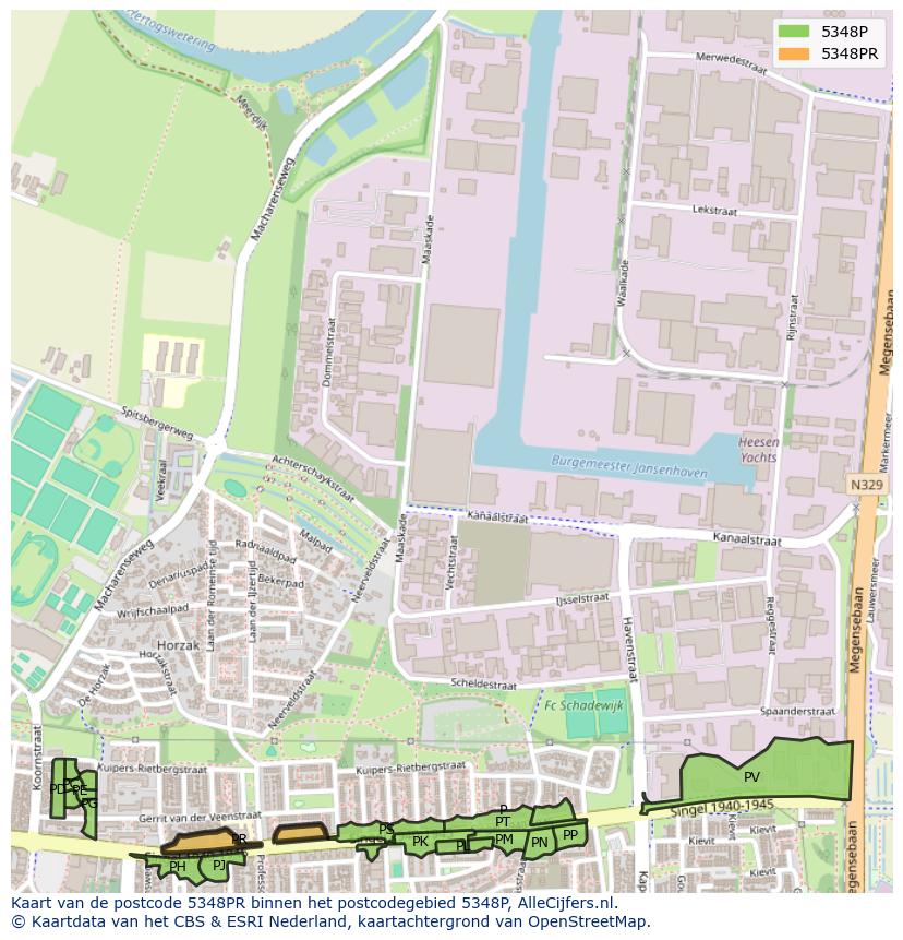 Afbeelding van het postcodegebied 5348 PR op de kaart.