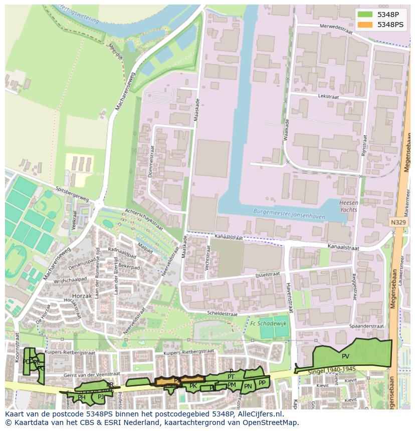 Afbeelding van het postcodegebied 5348 PS op de kaart.
