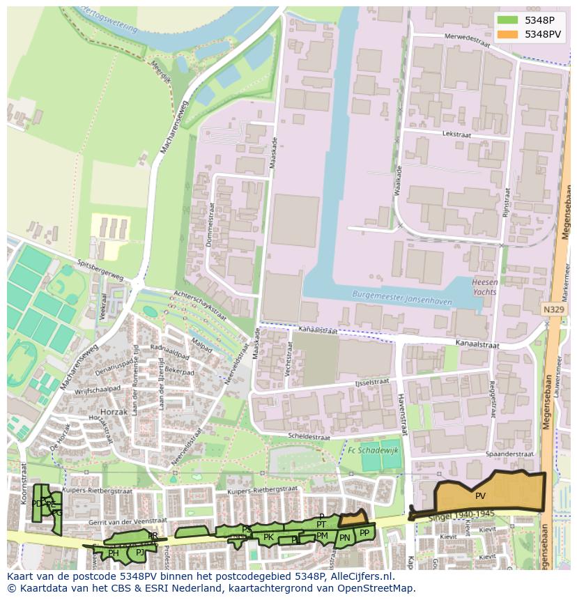 Afbeelding van het postcodegebied 5348 PV op de kaart.