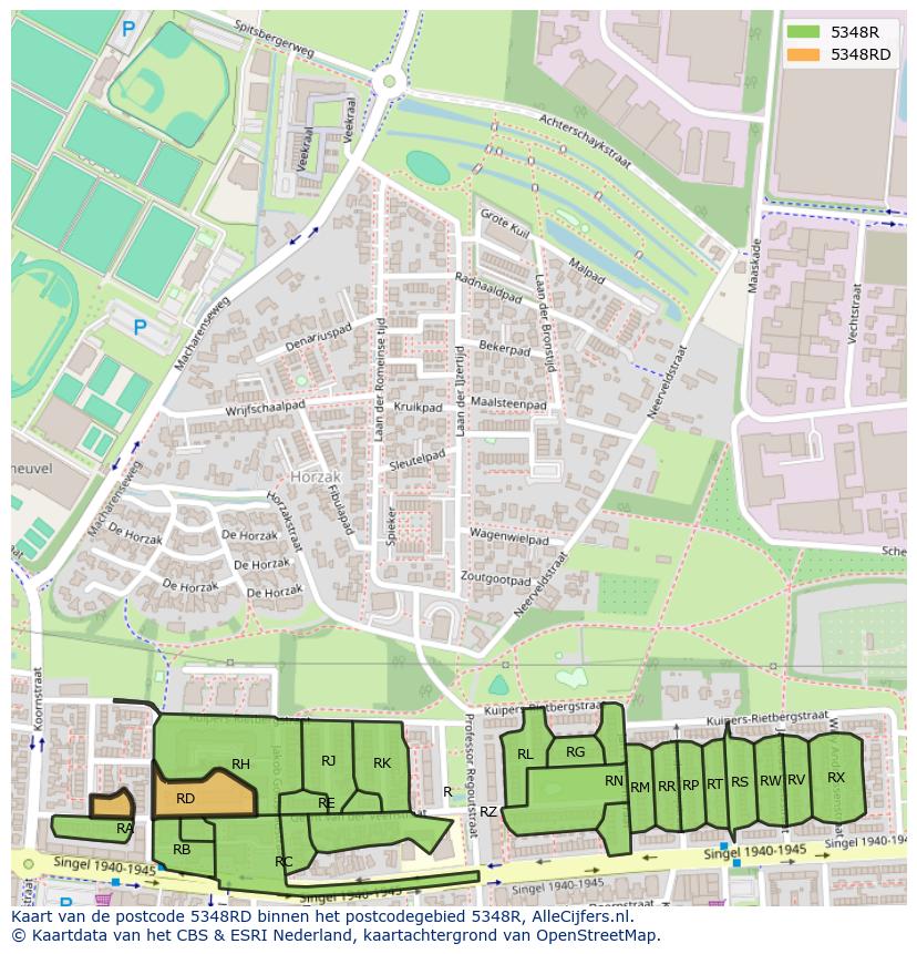 Afbeelding van het postcodegebied 5348 RD op de kaart.