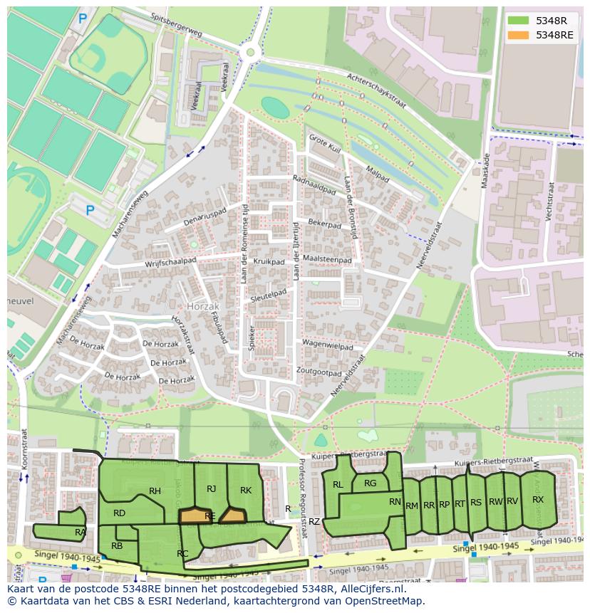 Afbeelding van het postcodegebied 5348 RE op de kaart.