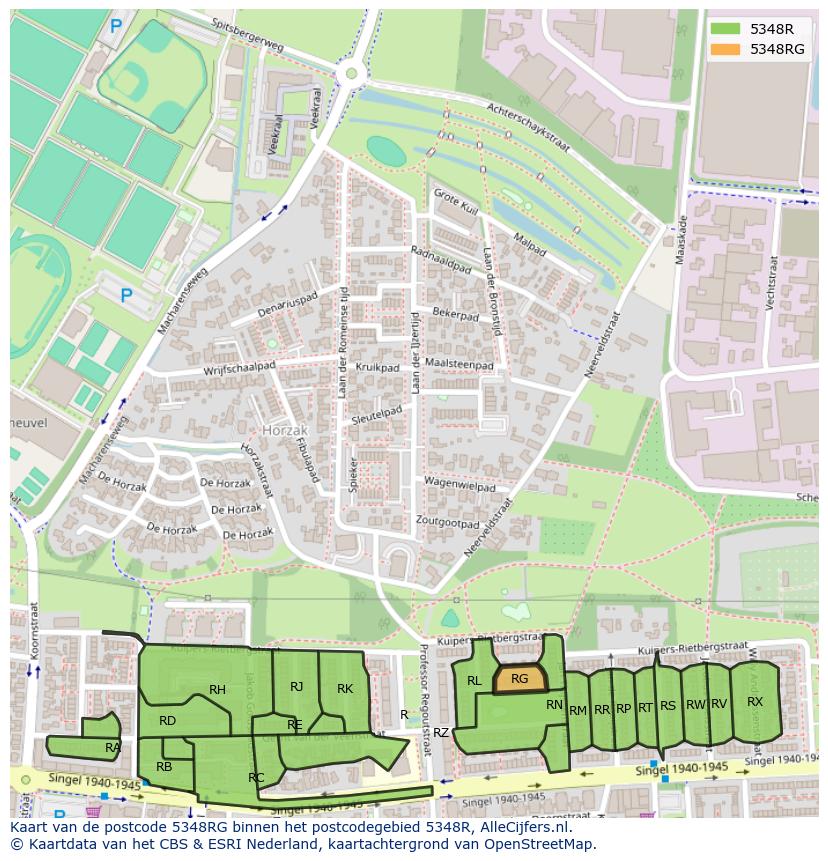 Afbeelding van het postcodegebied 5348 RG op de kaart.