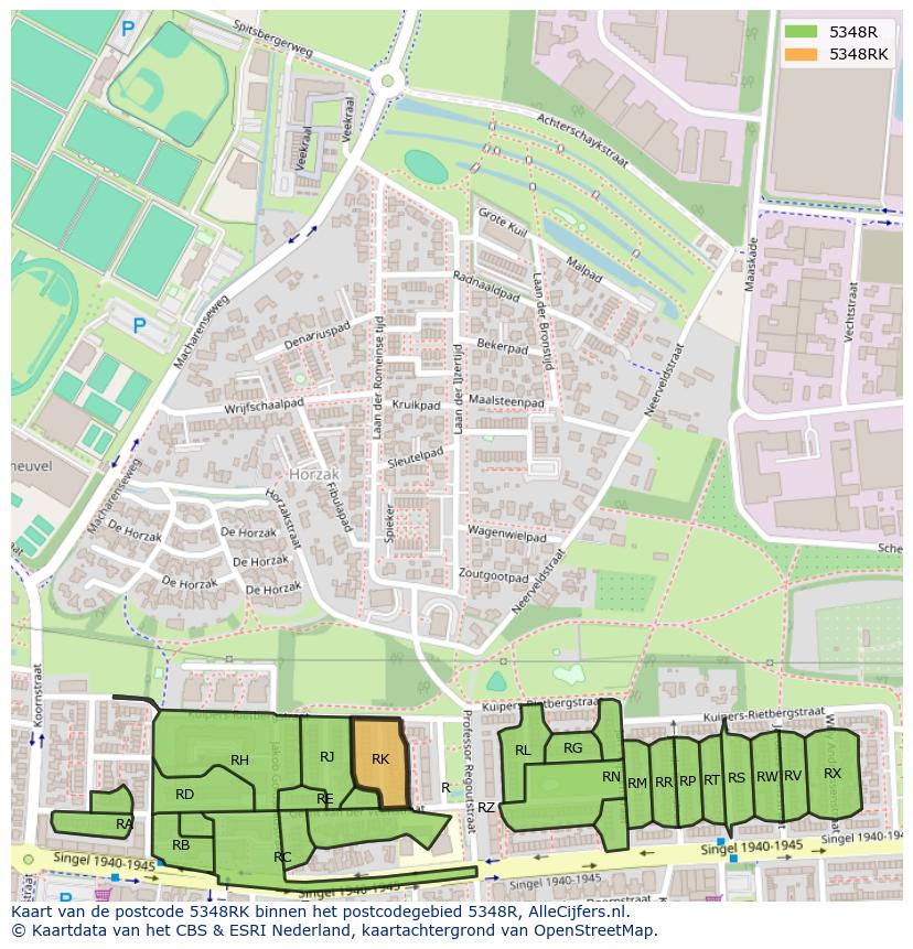 Afbeelding van het postcodegebied 5348 RK op de kaart.