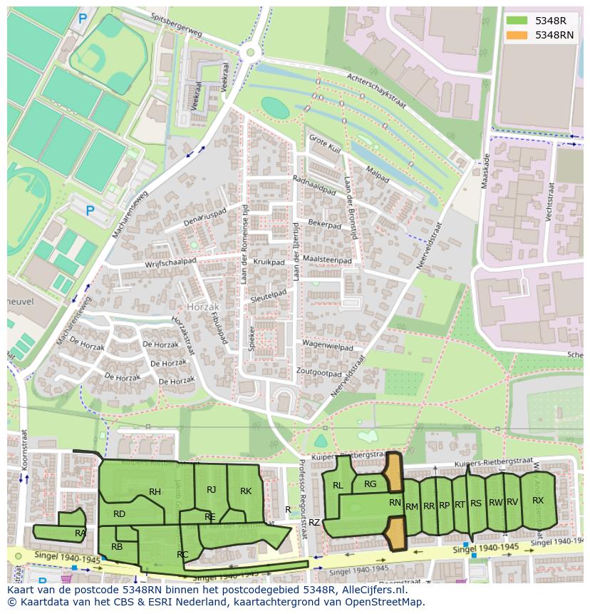 Afbeelding van het postcodegebied 5348 RN op de kaart.