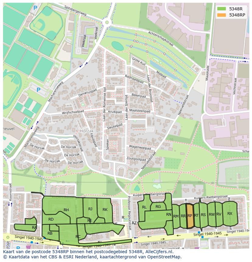 Afbeelding van het postcodegebied 5348 RP op de kaart.