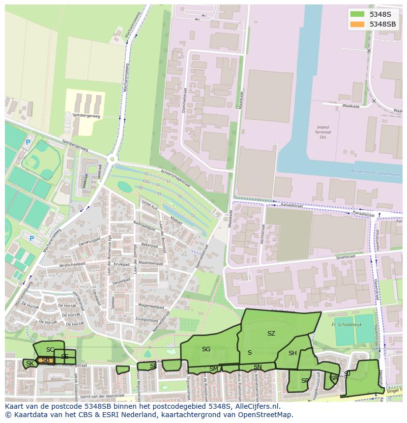 Afbeelding van het postcodegebied 5348 SB op de kaart.
