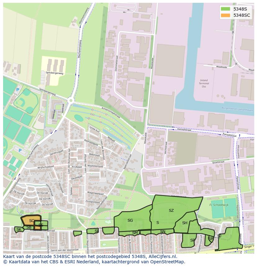 Afbeelding van het postcodegebied 5348 SC op de kaart.
