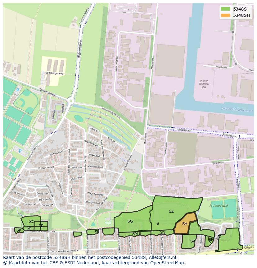 Afbeelding van het postcodegebied 5348 SH op de kaart.