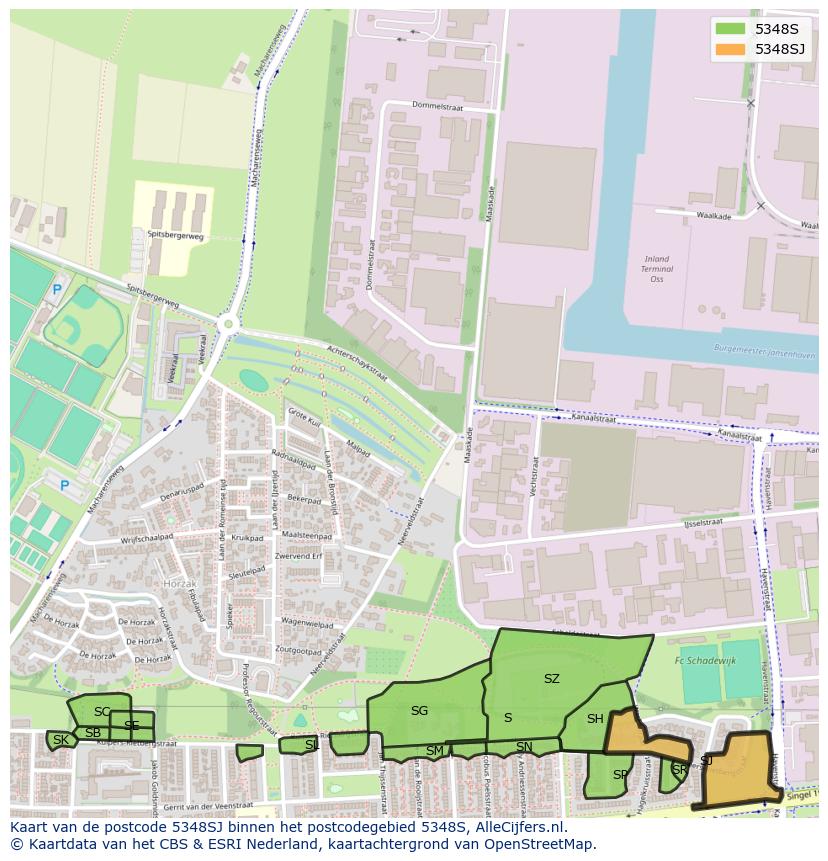 Afbeelding van het postcodegebied 5348 SJ op de kaart.
