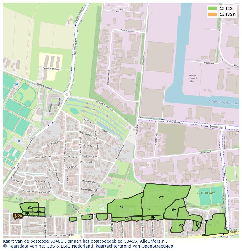 Afbeelding van het postcodegebied 5348 SK op de kaart.