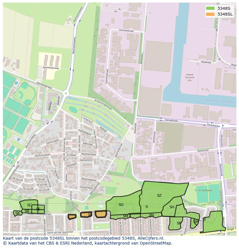 Afbeelding van het postcodegebied 5348 SL op de kaart.