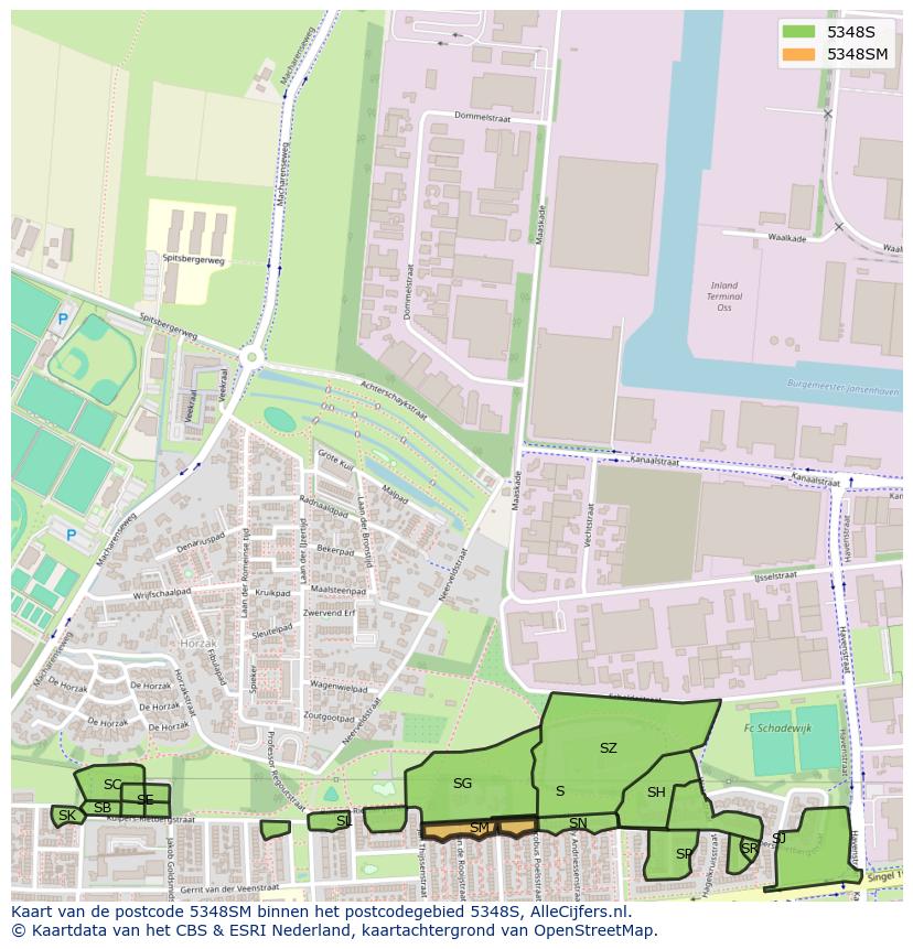 Afbeelding van het postcodegebied 5348 SM op de kaart.