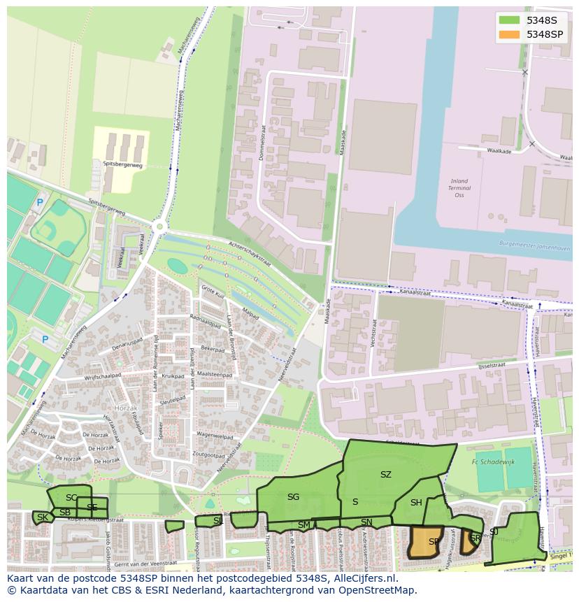 Afbeelding van het postcodegebied 5348 SP op de kaart.