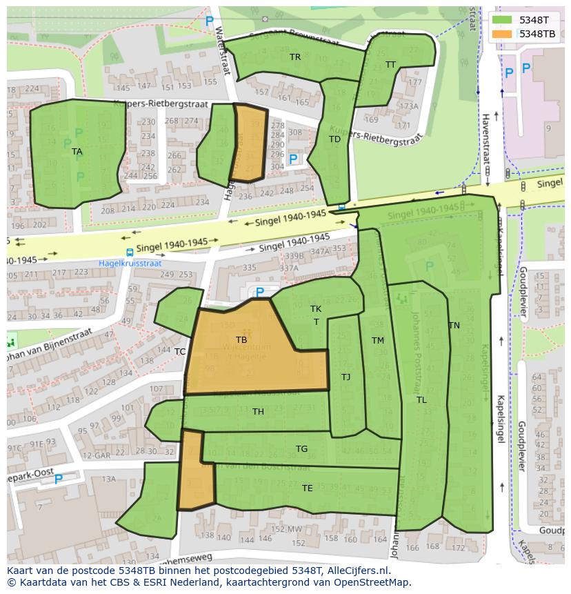 Afbeelding van het postcodegebied 5348 TB op de kaart.