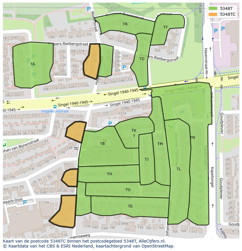 Afbeelding van het postcodegebied 5348 TC op de kaart.