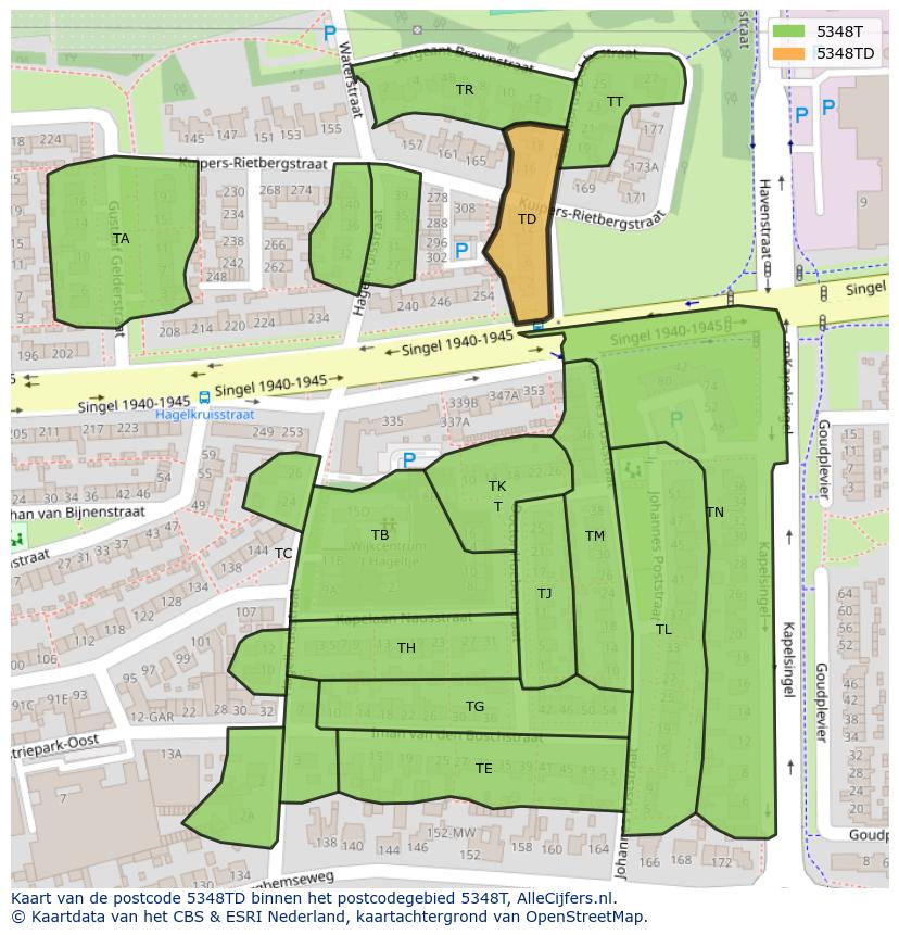 Afbeelding van het postcodegebied 5348 TD op de kaart.