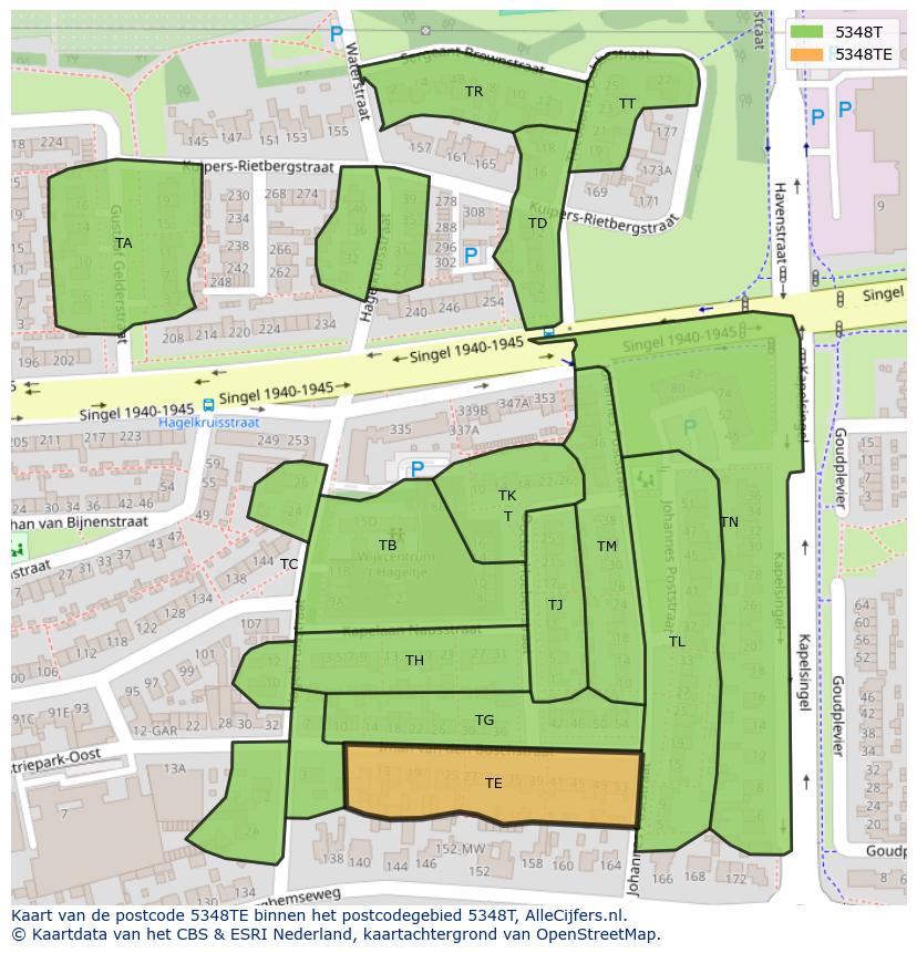 Afbeelding van het postcodegebied 5348 TE op de kaart.