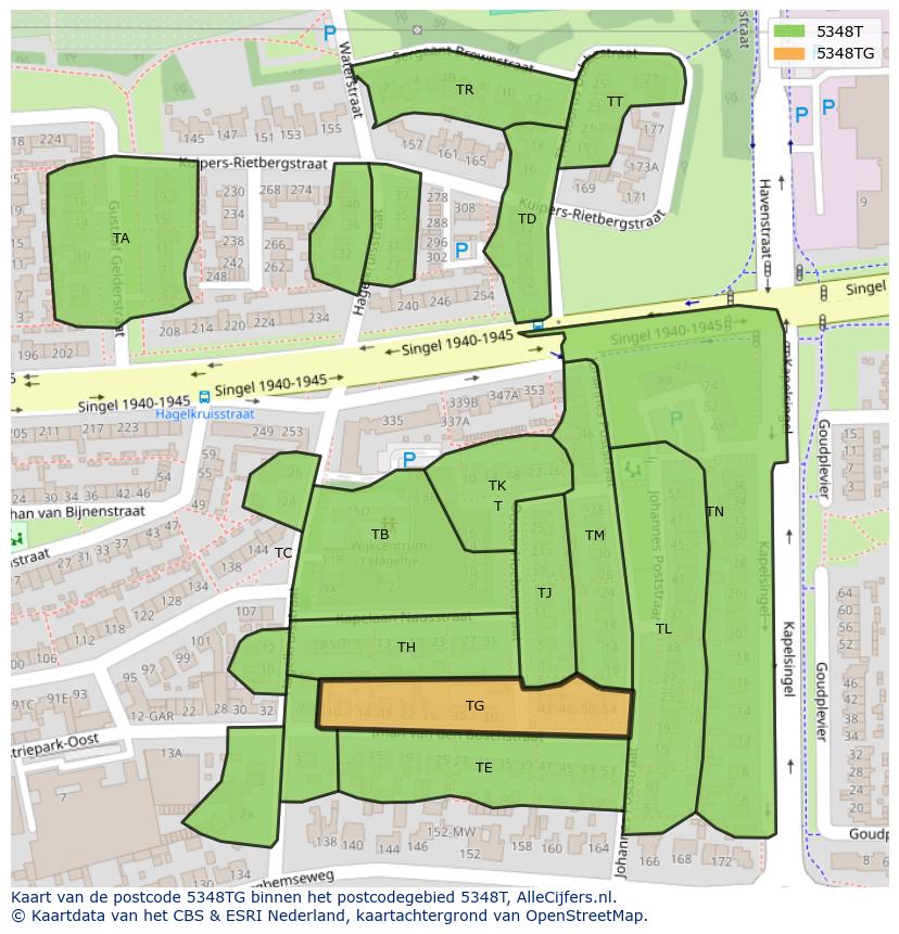 Afbeelding van het postcodegebied 5348 TG op de kaart.