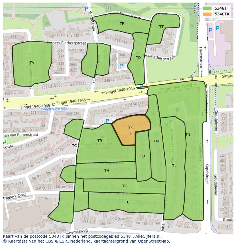 Afbeelding van het postcodegebied 5348 TK op de kaart.