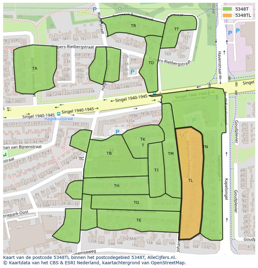 Afbeelding van het postcodegebied 5348 TL op de kaart.