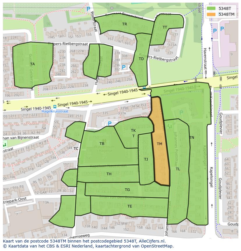 Afbeelding van het postcodegebied 5348 TM op de kaart.